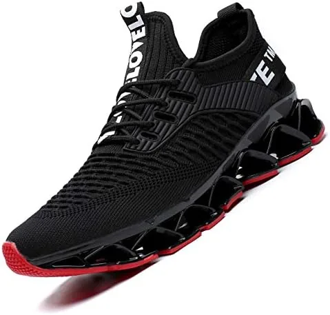 chopben mens running shoes blade non slip fashion sneakers breathable mesh soft sole casual athletic lightweight walking shoes13blackred