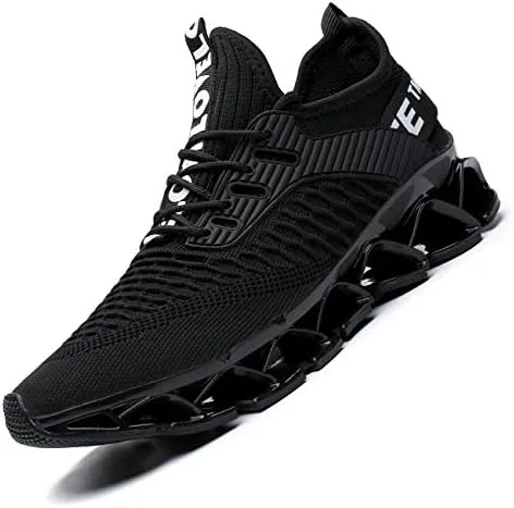 chopben mens running shoes blade non slip fashion sneakers breathable mesh soft sole casual athletic lightweight walking shoes85full black